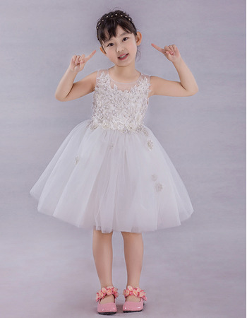 Discount Cute Ball Gown Knee Length Applique Beaded Flower Girl Dresses