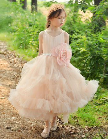 Pretty Ankle Length Tulle Flower Girl Dresses with Bubble Skirt with Layered Skirt
