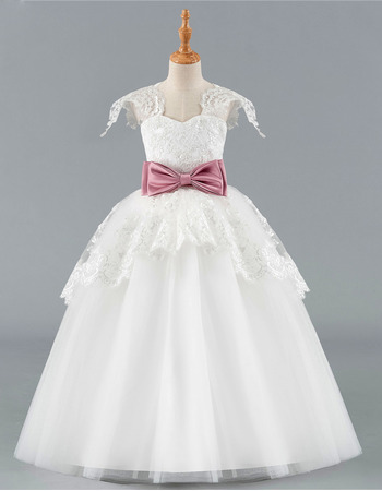 Beautiful Ball Gown Full Length Tulle Flower Girl Dresses with Layered Draped High-Low Skirt