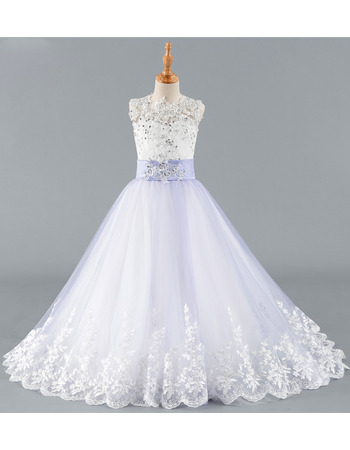 Gorgeous Crystal Beading A-Line Full Length Tulle Flower Girl Dress