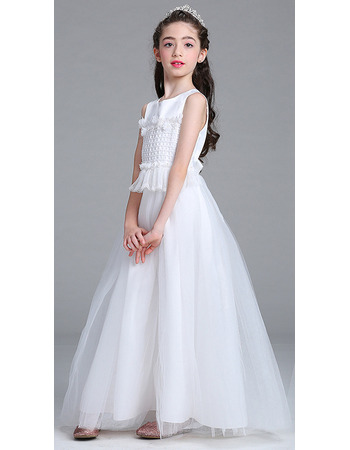 Beautiful A-Line Ankle Length White Tulle Flower Girl Dresses for Wedding