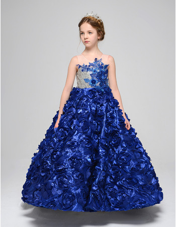 Beautiful A-Line Ankle Length Floral Skirt Little Girls Party Dresses with Sequined Bodice