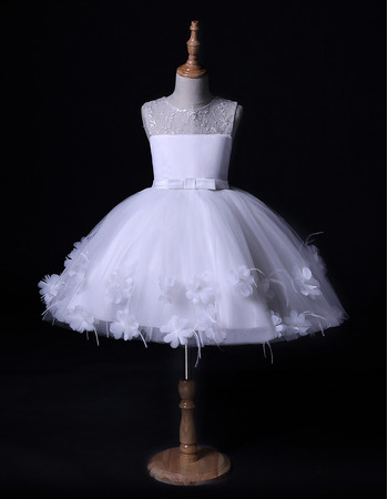 Charming Ball Gown Mini/ Short Tulle Flower Girl Dresses with Feather Bottom and Flowers