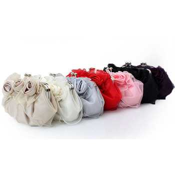 Fashionable Satin Flowers Front Wedding Party Evening Handbags/ Purses/ Clutches