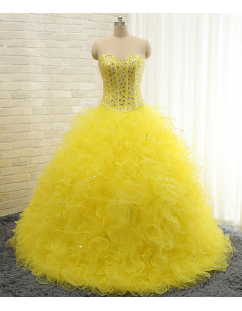 Gorgeous Crystal Beading Ball Gown Sweetheart Full Length Prom/ Quinceanera Dress with Ruffles Galore