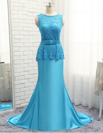 Elegant A-Line V-back Full Length Lace Satin Plus Size Prom/ Formal/ Party Dresses with Peplum