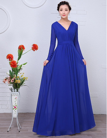 Simple Elegance Pleated Chiffon Mother Wedding Dresses with Long Sleeves