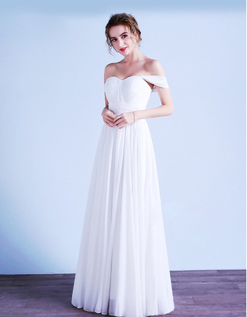 Discount Simple Off-the-shoulder Pleated Chiffon Wedding Dresses