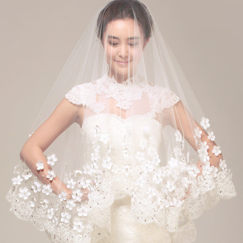 2 Layers Fingertip-Length Tulle with Applique Wedding Veils
