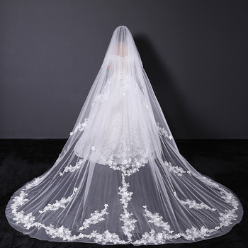 2 Layers Cathedral-Length Tulle with Lace Appliques White Wedding Veils
