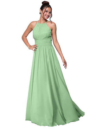 Discount A-Line Spaghetti Strap Full Length Pleated Chiffon Bridesmaid/ Party Dresses