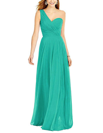 Affordable A-Line One Shoulder Full Length Pleated Chiffon Bridesmaid Dresses