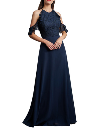 Elegance Exposed-Shoulder Full Length Lace Bodice Bridesmaid Dresses