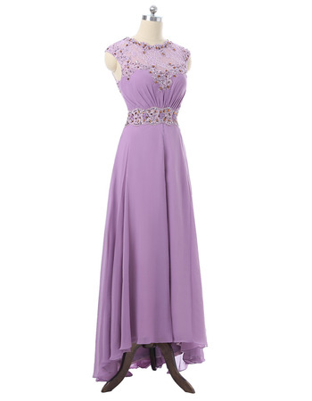 Elegantly Beading Illusion Lace Neckline Prom Evening Dresses with Asymmetrical Hem Skirt