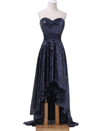 Shimmering Sweetheart Sequin Evening Dresses with High Low Asymmetrical Hem