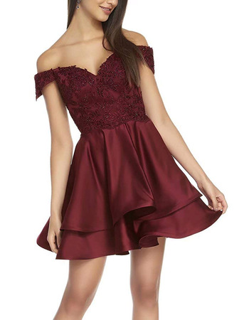 Sexy Strappy Back Off-the-shoulder Short Homecoming Dresses with Layered Skirt