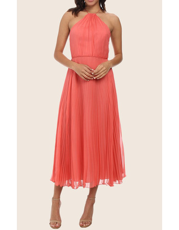 Simple Tea Length Chiffon Homecoming Dresses with Pleated Detail