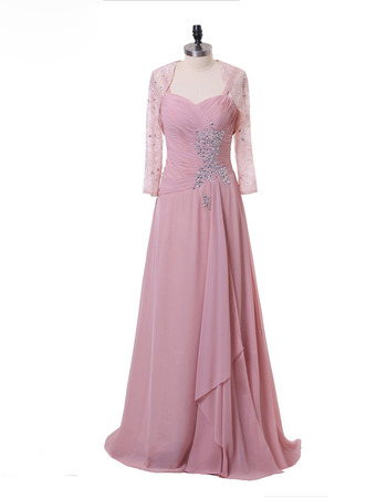 Discount Spaghetti Straps Floor Length Ruching Chiffon Mother Dress with Rhinestone Lace Jackets