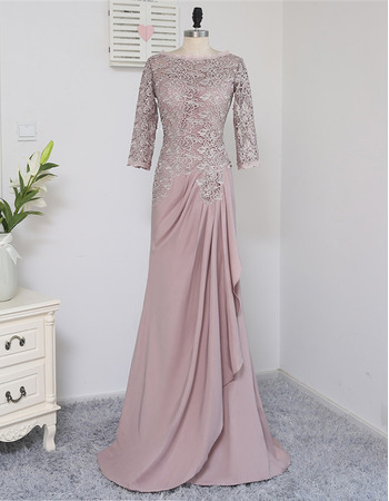 Elegant A-Line  Lace Bodice Mother Dress with 3/4 Long Sleeves