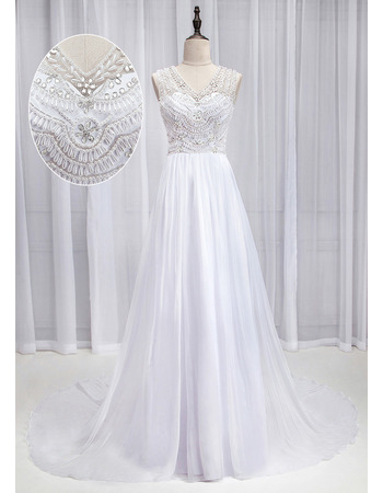Gorgeous and Sexy A-line Chiffon Wedding Dresses with Beaded Embellished Bodice