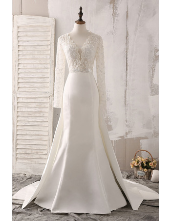 Luxurious Beading Embellished Illusion Bodice Wedding Dresses with Long Sleeves