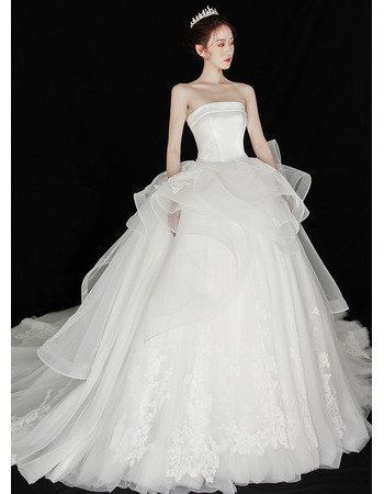Enchanting Ball Gown Layered Hi-low Skirt Wedding Dresses with Wide Horsehair Edging