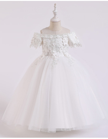 Beautiful Off-The-Shoulder First Holy Communion Dresses with Floral Applique Bodice