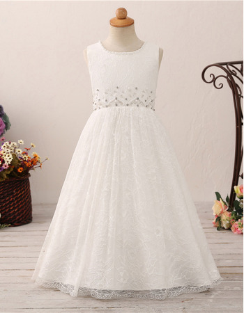 Pretty A-line Lace Flower Girl Dresses with Crystal Beading Waist
