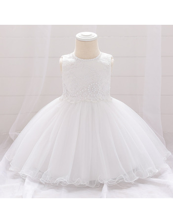Cute Jewel Neckline Tulle First Holy Communion Dresses with Beaded Neckline and Waist