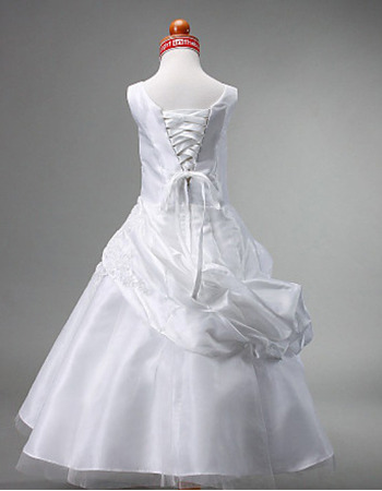 Affordable Beaded Appliques Satin Flower Girl/ Communion Dresses with Asymmetric Draping