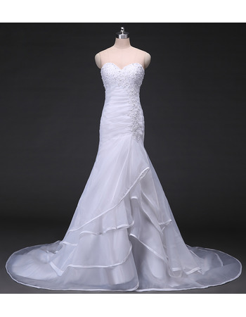Stylish Beading Appliques Sweetheart Organza Wedding Dresses with Layered Skirt