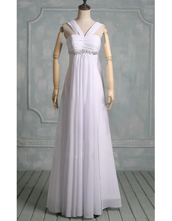 Elegance Beading Empire White Chiffon Wedding Dresses with Ruched Detail