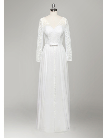 Elegant Long Sleeves Lace Wedding Dresses with Detachable Chiffon Overskirt