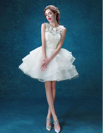 Ravishing Three-Dimensional Floral Mini Wedding Dresses with Tiered Bubble Skirt
