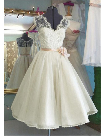 Graceful V-neckline Tea Length Summer Wedding Dresses