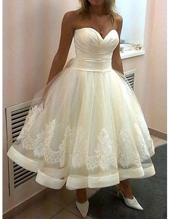 Stunning Ball Gown Sweetheart Tea-length Satin Tulle Wedding Dresses