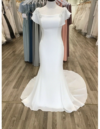 Delicate Beading Embellished Court Train Chiffon Wedding Dress with Flutter Sleeves