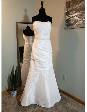 Sweet Asymmetric Ruching Satin Wedding Dress with Beaded Strapless and Waist
