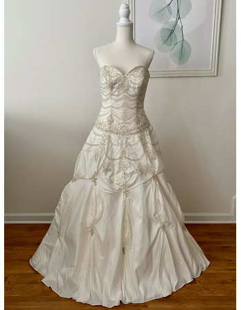 Sophisticated & Shimmering Crystal Beading Court Train Taffeta Wedding Dress