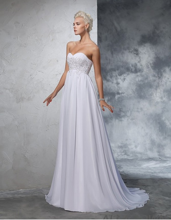 Elegant Sweetheart Pleated Ciffon Beach Wedding Dress with Beading Embellished