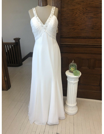 Beautiful Beaded Embellished V-Neck Long Train Chiffon Wedding Dress with Ruched Bust