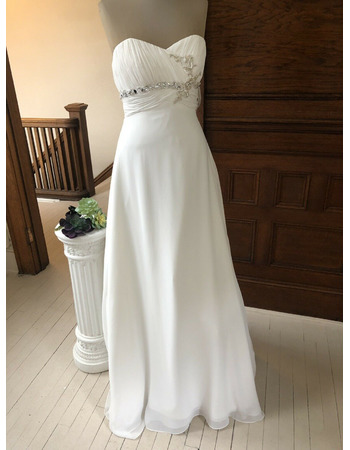 Classy Sweetheart Court Train Chiffon Beach Wedding Dress with Beading Crystal Detail