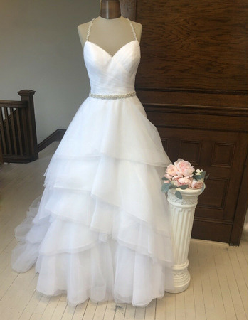 Romantic & Wonderful Crystal Beaded Spaghetti Straps Tulle Wedding Dress with Layered Skirt