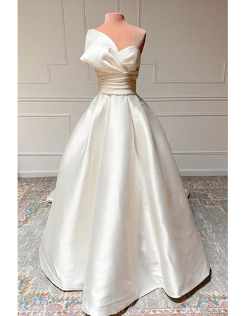 Romantic One Shoulder Satin Wedding Dress with Modified Bow Detail and Ruched Waist