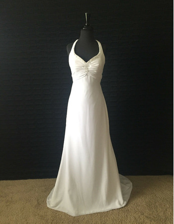 Seductive Beaded V-back Chiffon Beach Wedding Dress with Crisscross Open Back