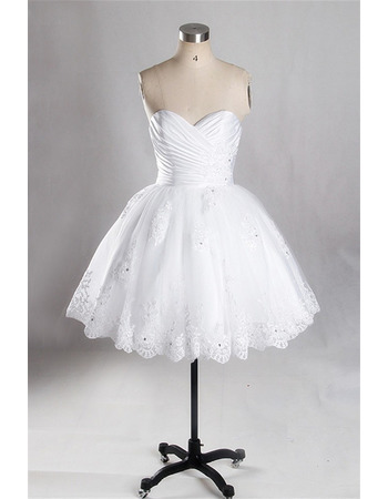 Alluring Floral Appliques Ball Gown Short Tulle Wedding Dress with Ruched Bodice