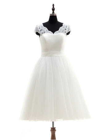Brilliant V-neckline Short Tulle Skirt Wedding Dress with Appliques Top
