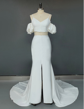 Fashionable Two-Piece Satin Wedding Dresses With Split Front