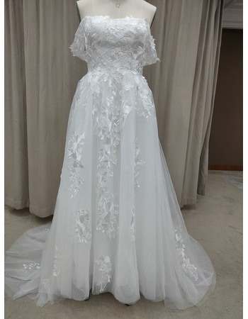Romantic Off-The-Shoulder Floral Appliques Tulle Boho Wedding Dresses