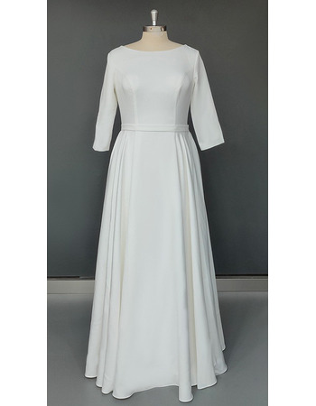 Concise A-line Three-quarter Sleeves Spring Wedding Dresses with Pockets